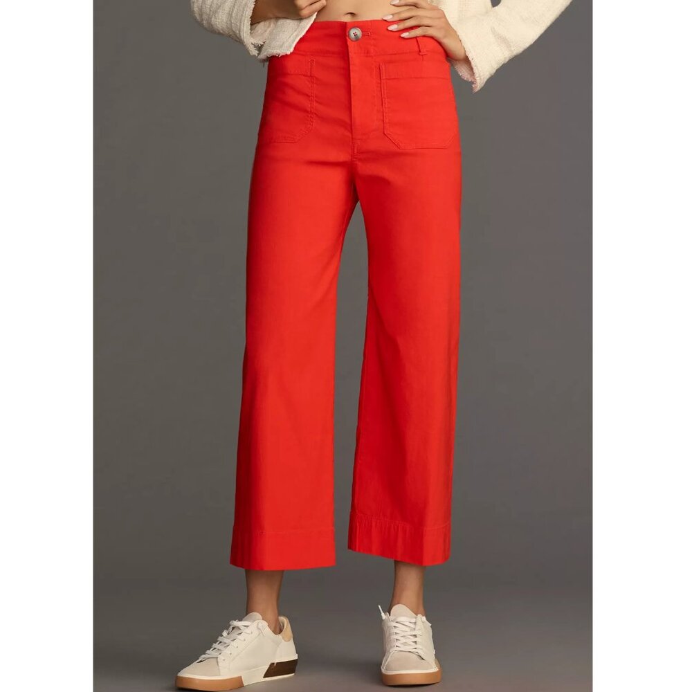 Anthropologie Maeve The Colette Magic Fabric Crop Wide-Leg Pants Cherry Red 29P